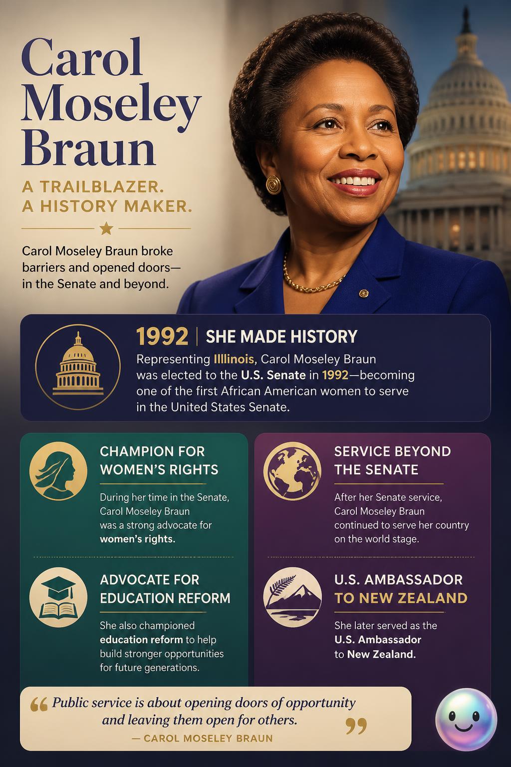 Carol Moseley Braun enters Senate