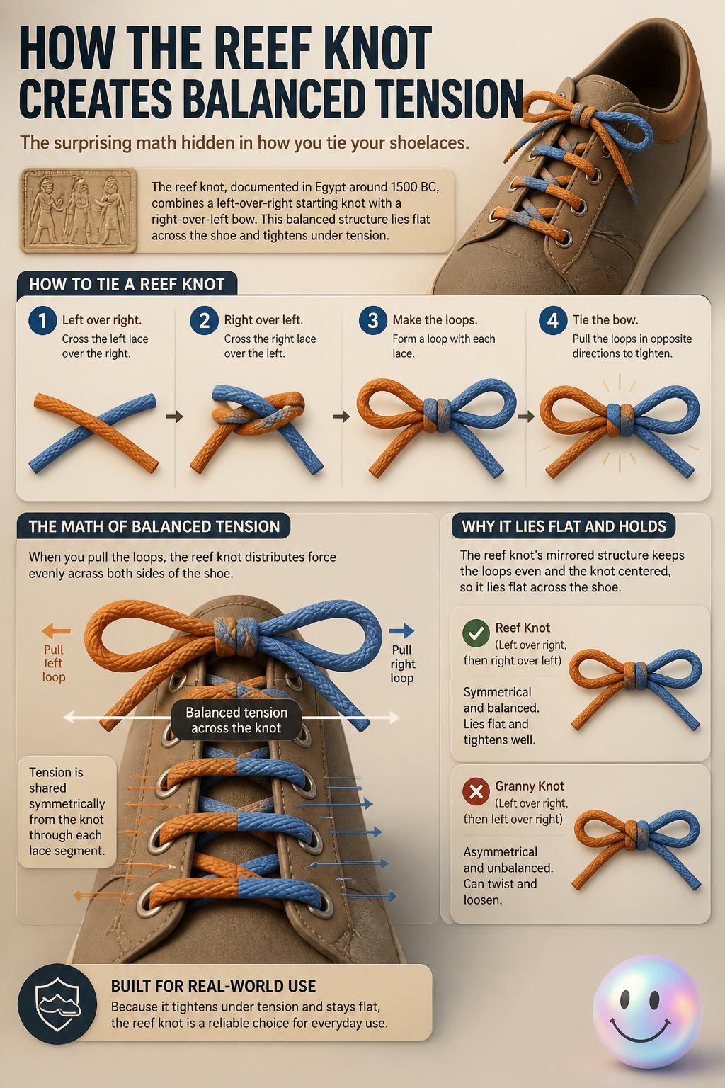 How the reef knot creates balanced tension