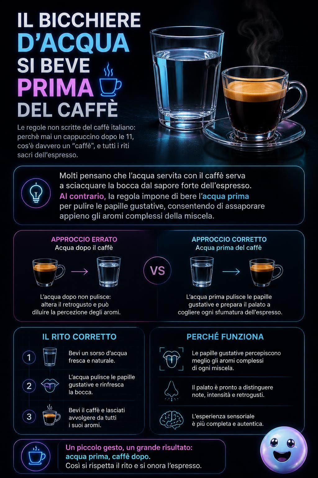 Il bicchiere d'acqua si beve prima del caffè