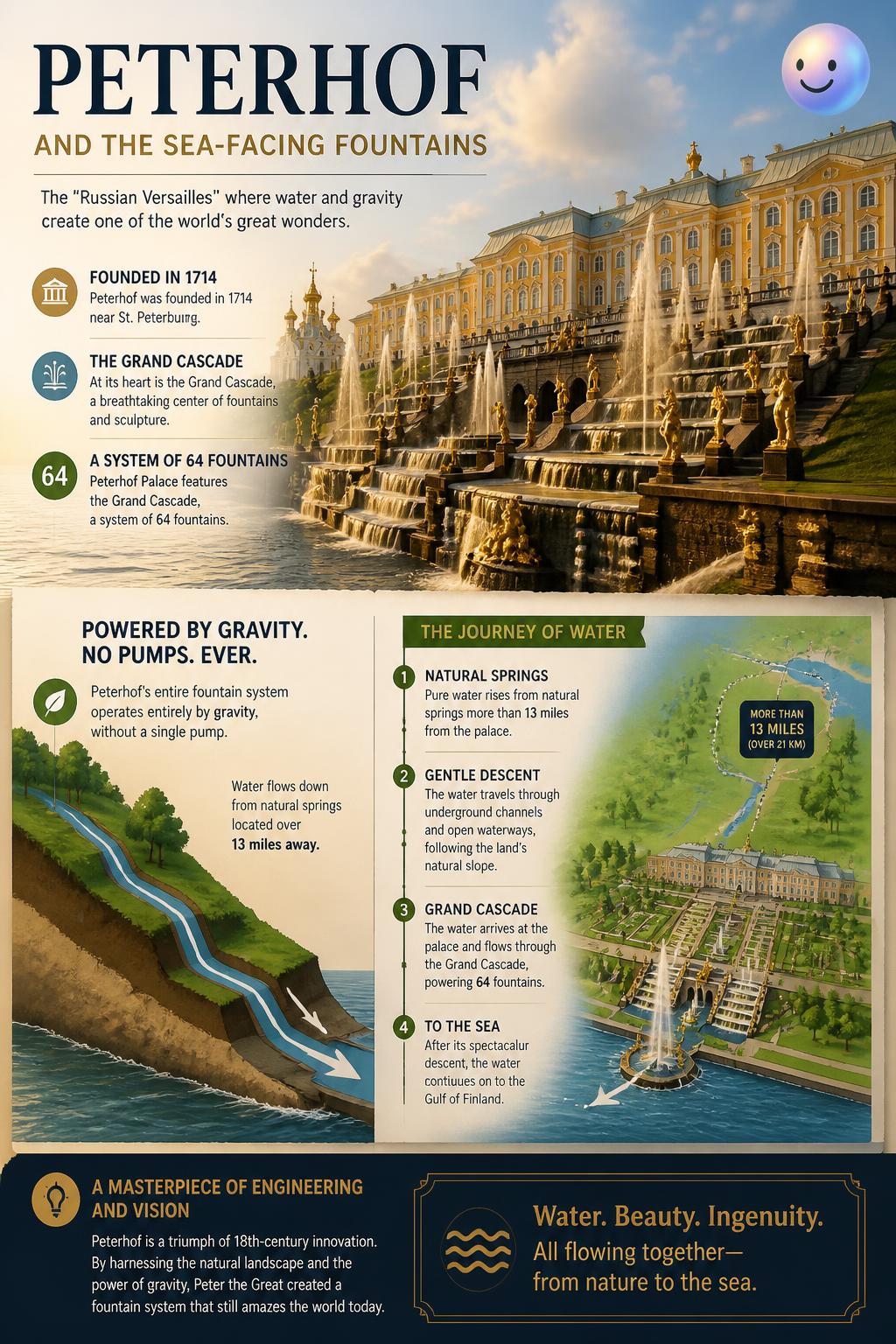 Peterhof and the sea-facing fountains