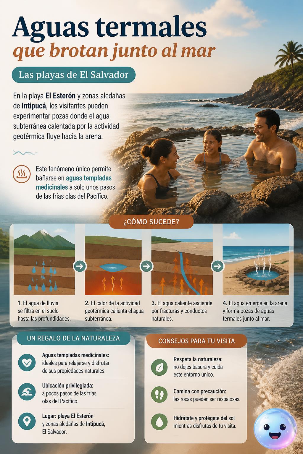 Aguas termales que brotan junto al mar