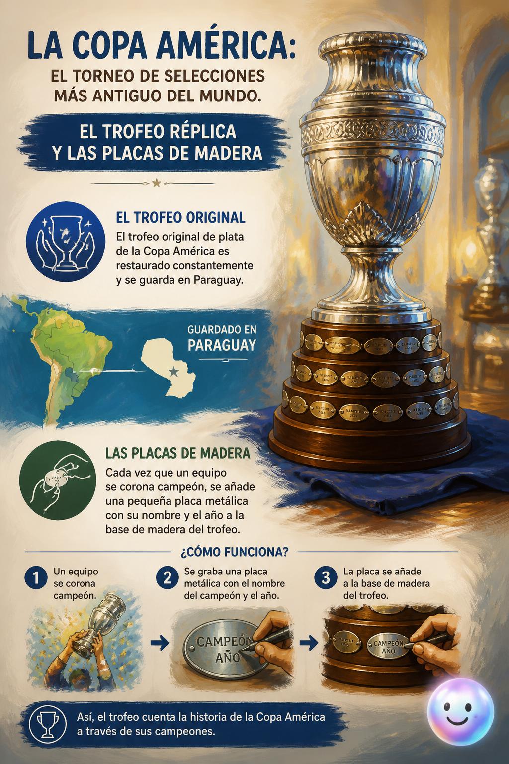 El trofeo réplica y las placas de madera