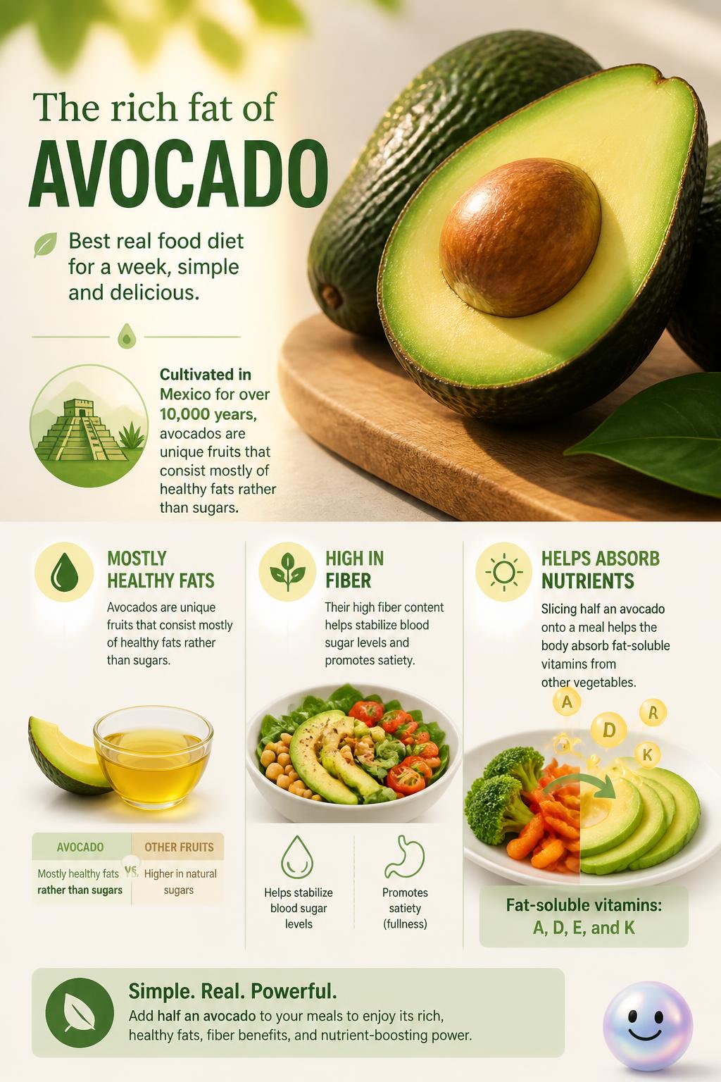 The rich fat of the avocado