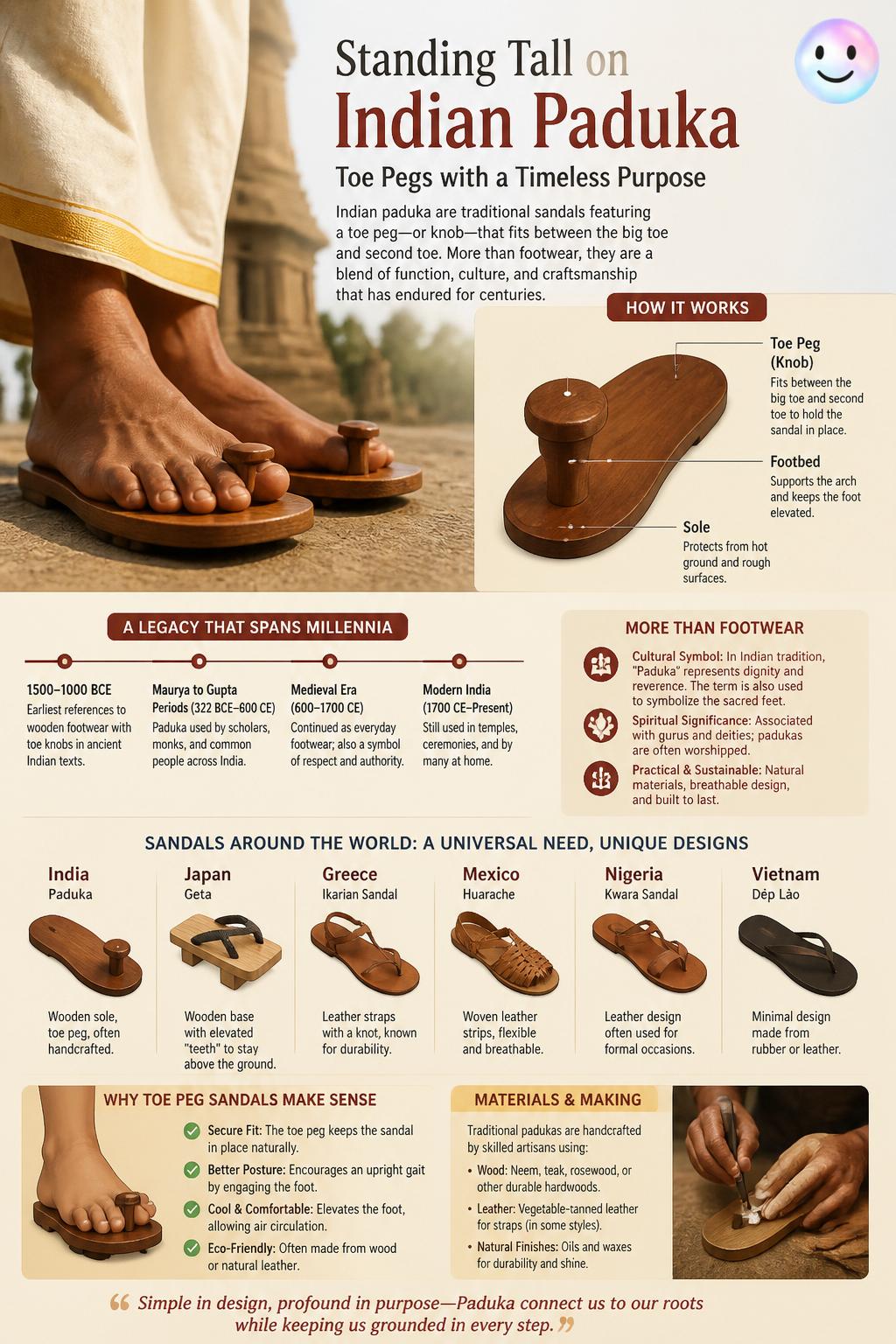 Standing tall on Indian paduka toe pegs