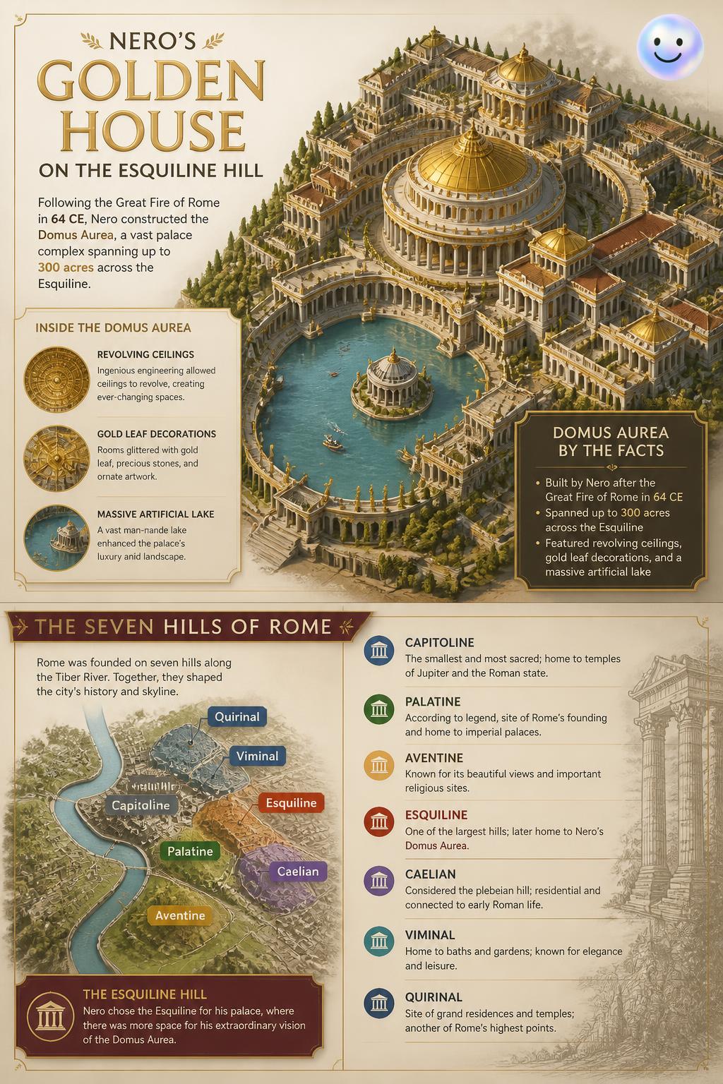 Nero's extravagant golden house on Esquiline Hill