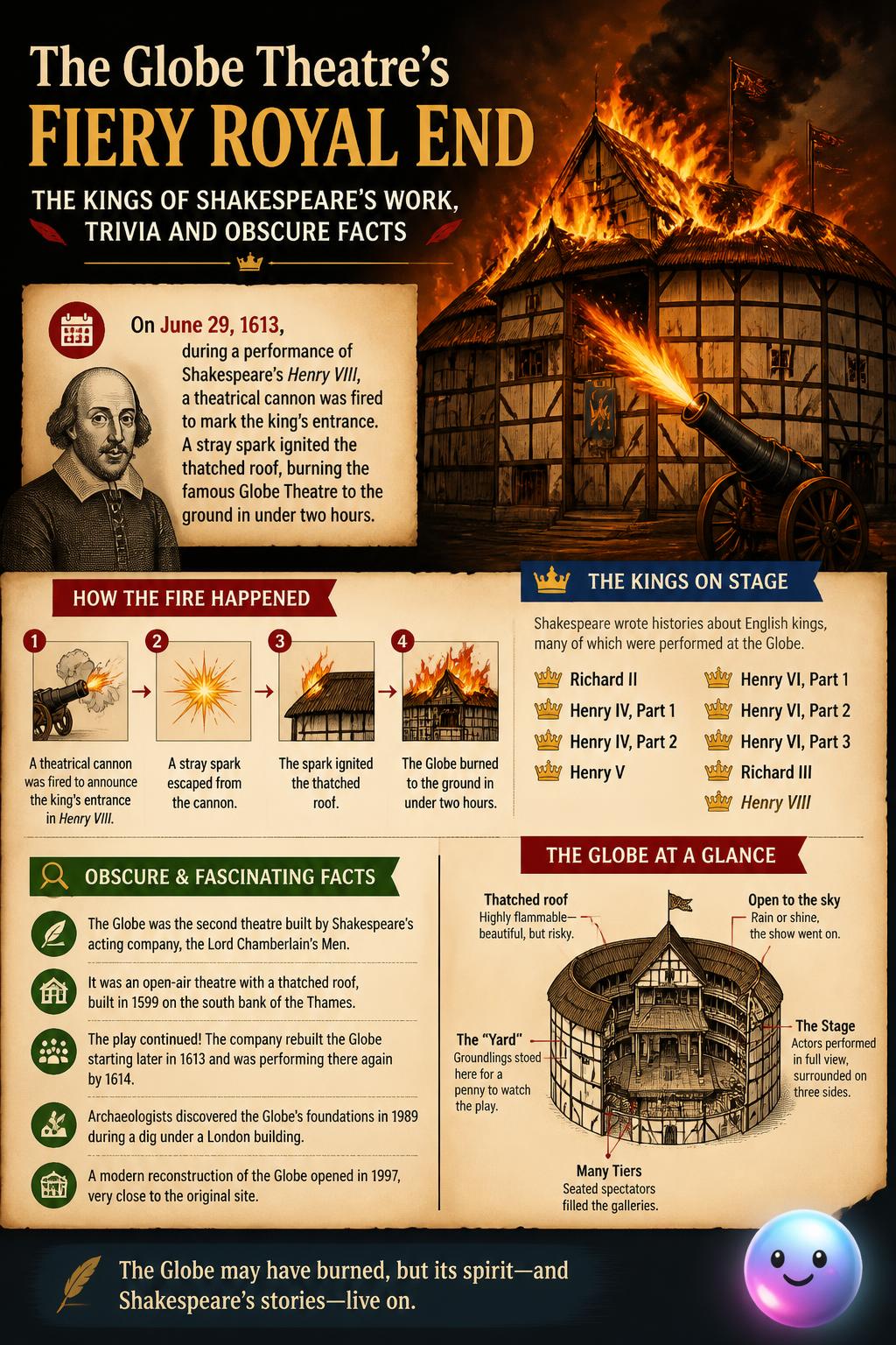 The Globe Theatre's fiery royal end