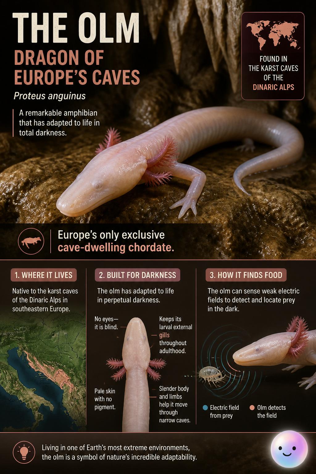 The dragon-like olm of European caves