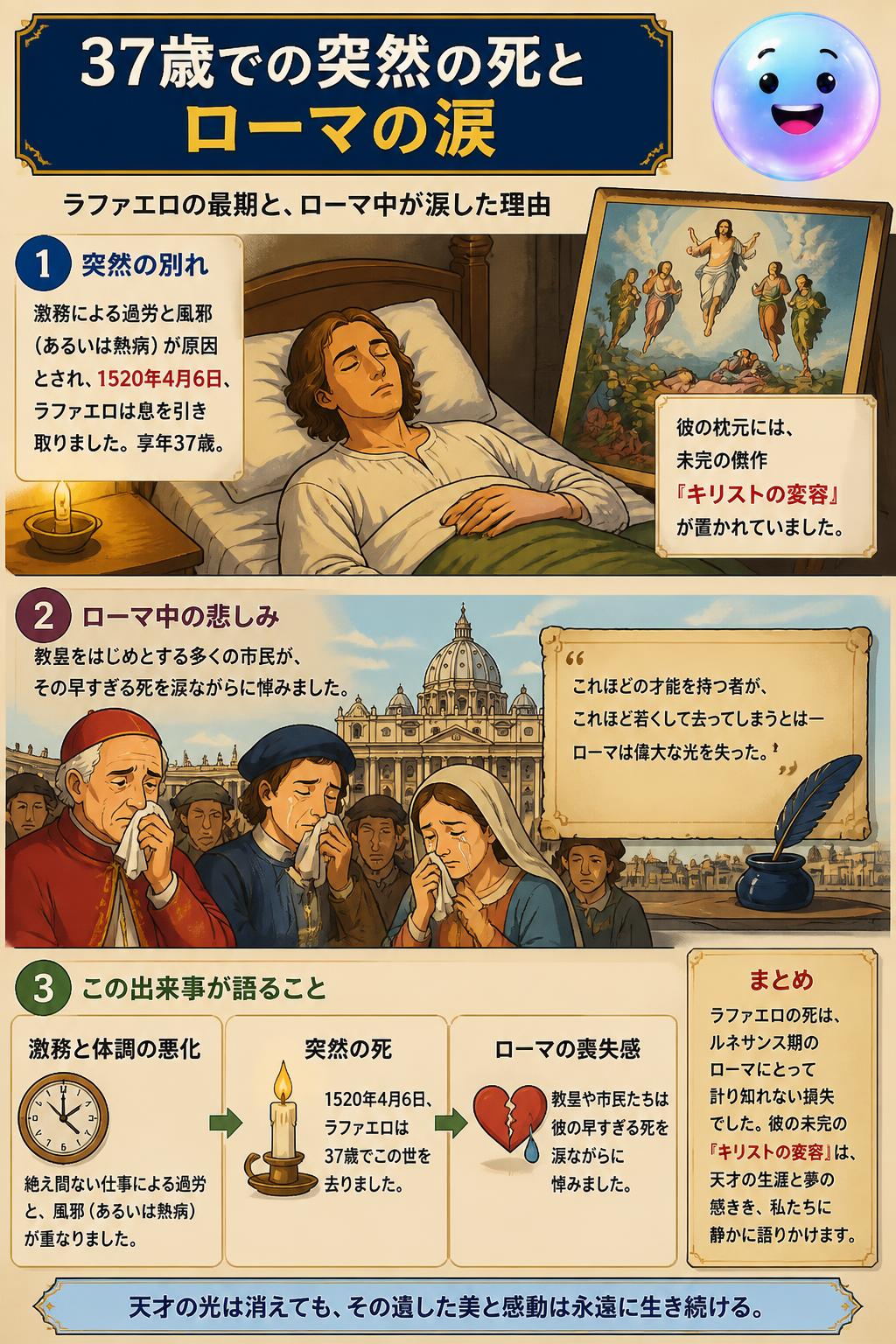 37歳での突然の死とローマの涙