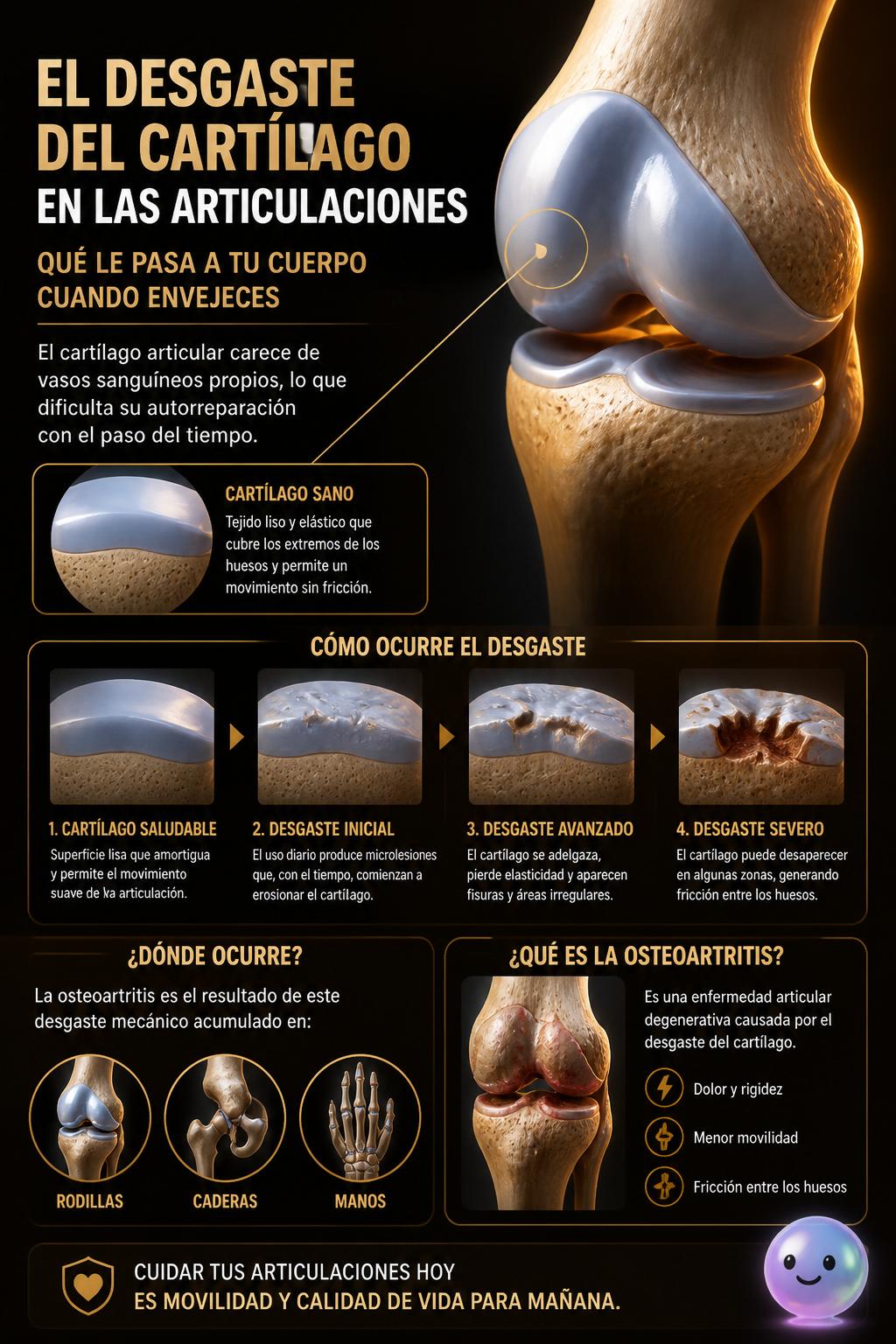 El desgaste del cartílago en las articulaciones