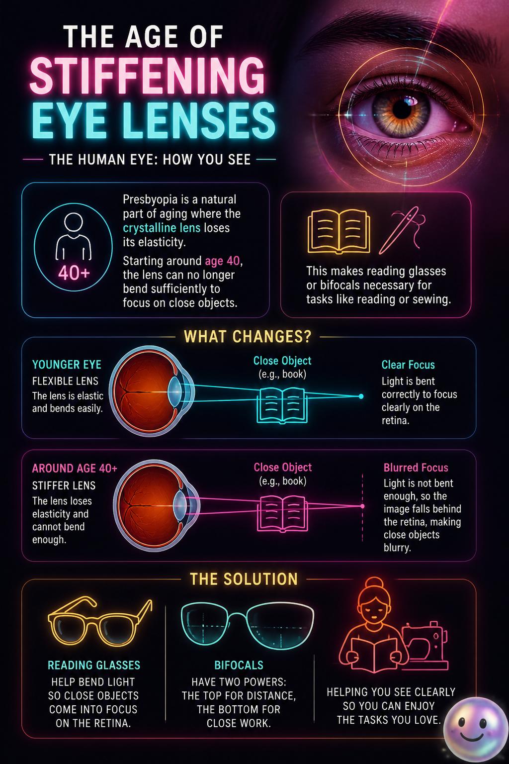 The age of stiffening eye lenses