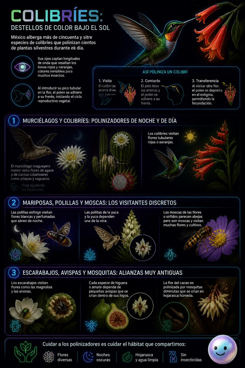 Colibríes: destellos de color bajo el sol