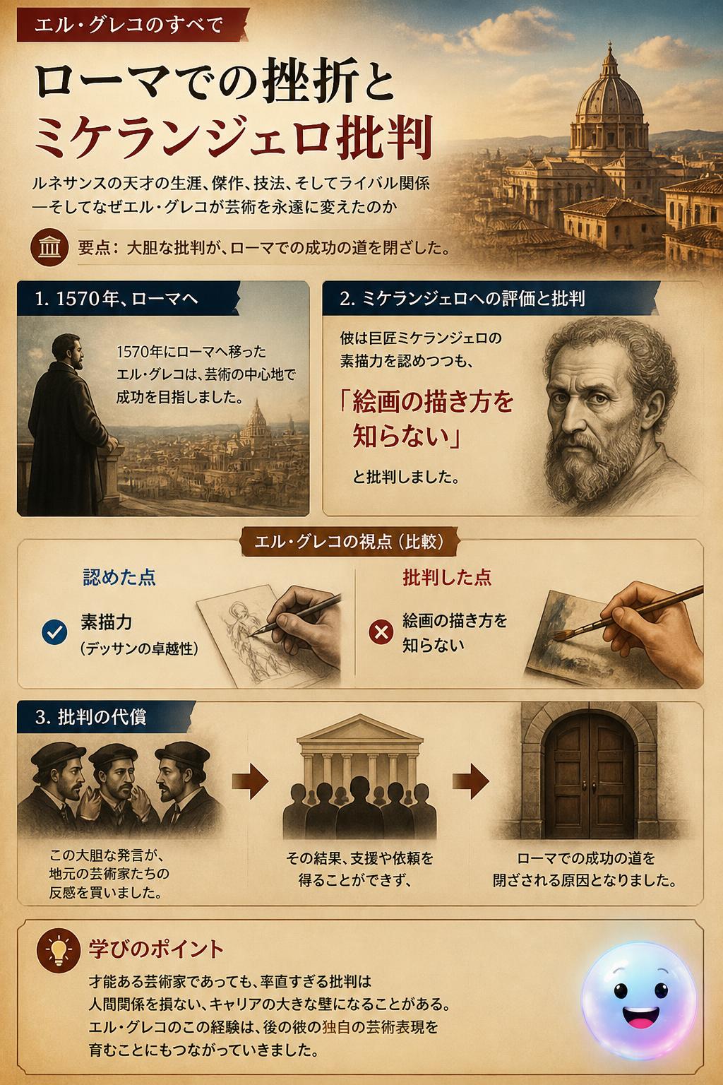 ローマでの挫折とミケランジェロ批判