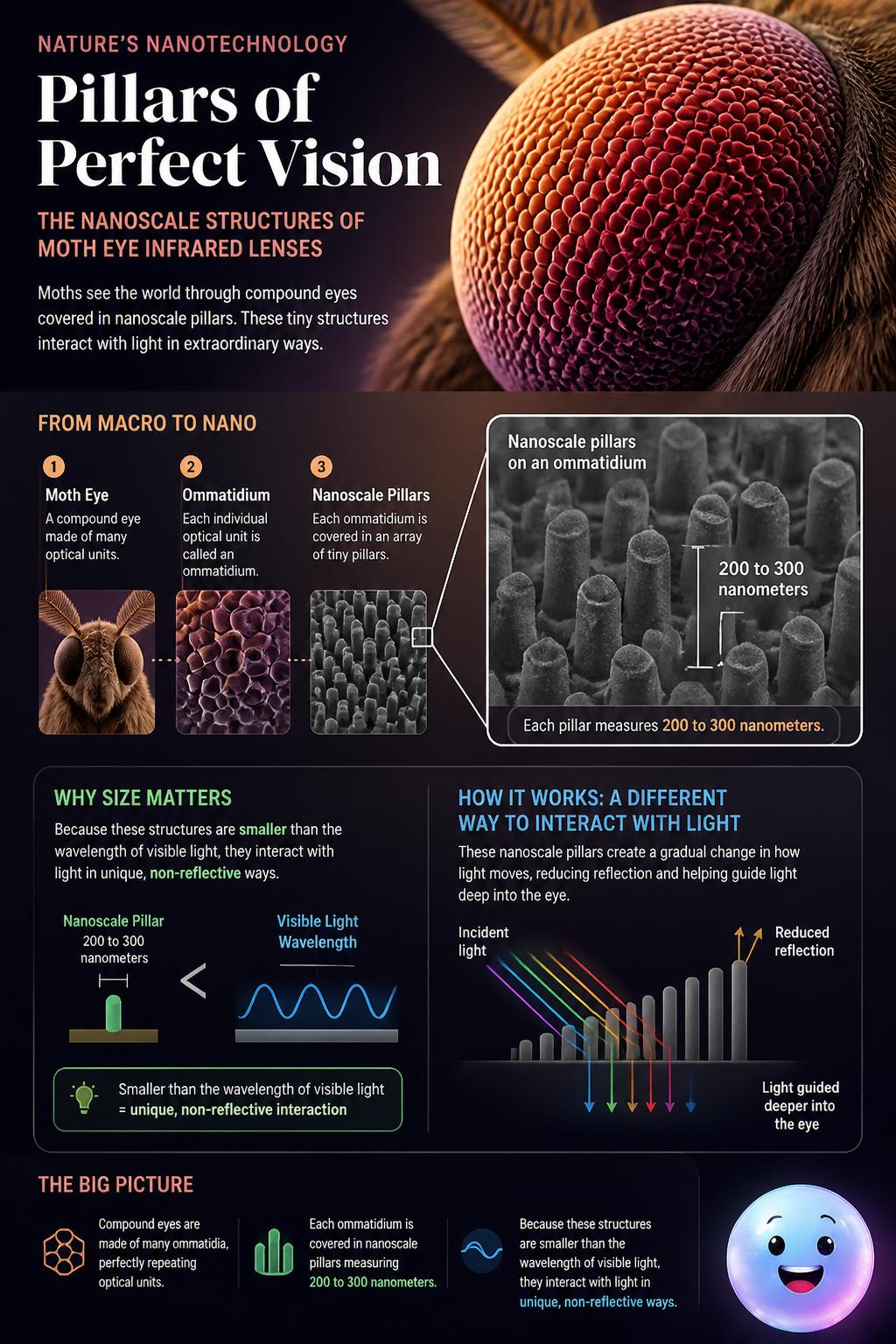 The nanoscale pillars of the ommatidia
