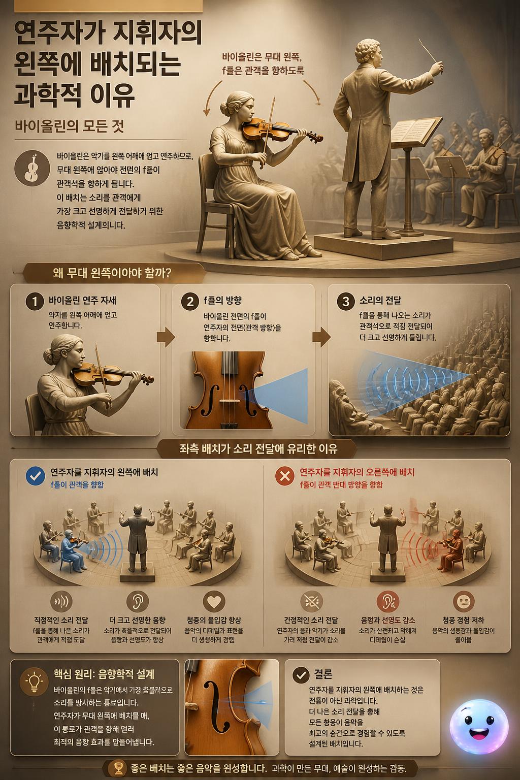 연주자가 지휘자의 왼쪽에 배치되는 과학적 이유