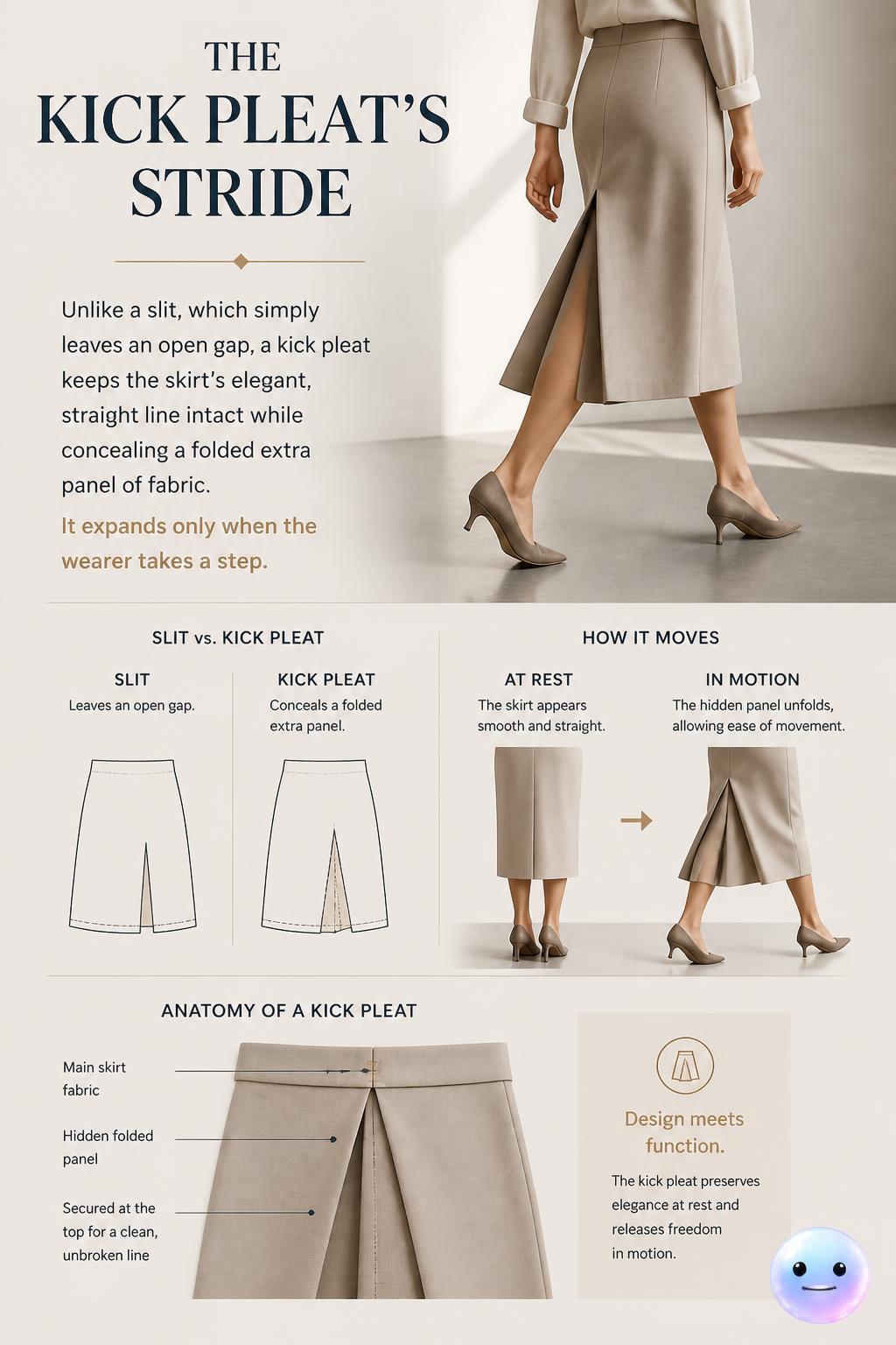 The kick pleat's stride