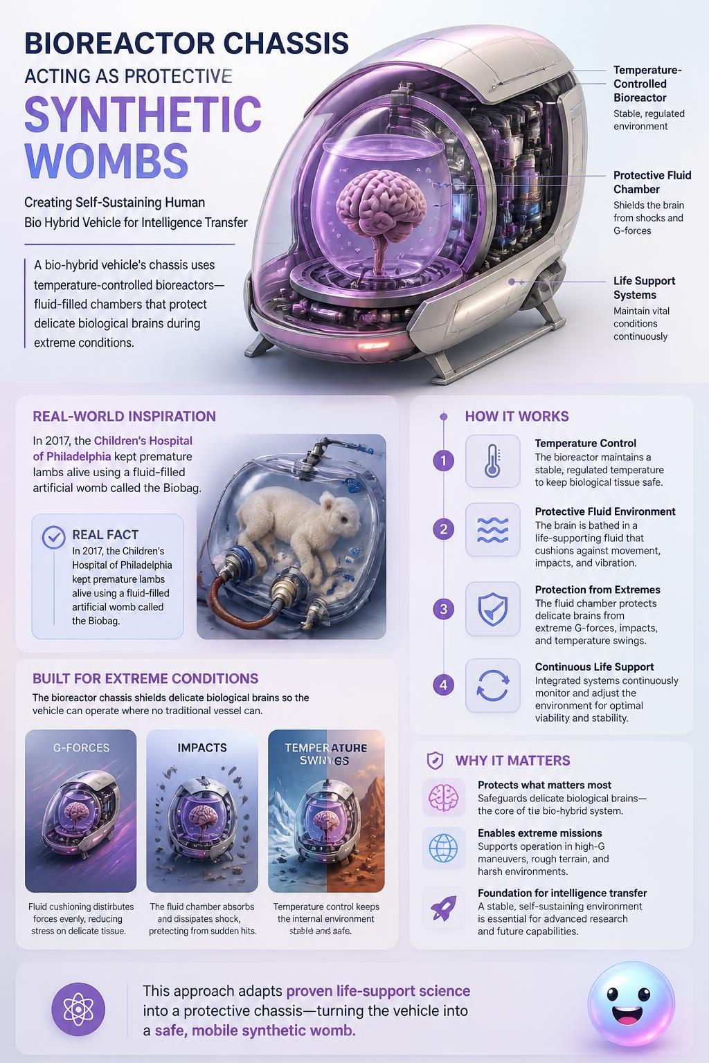 Bioreactor chassis acting as protective synthetic wombs