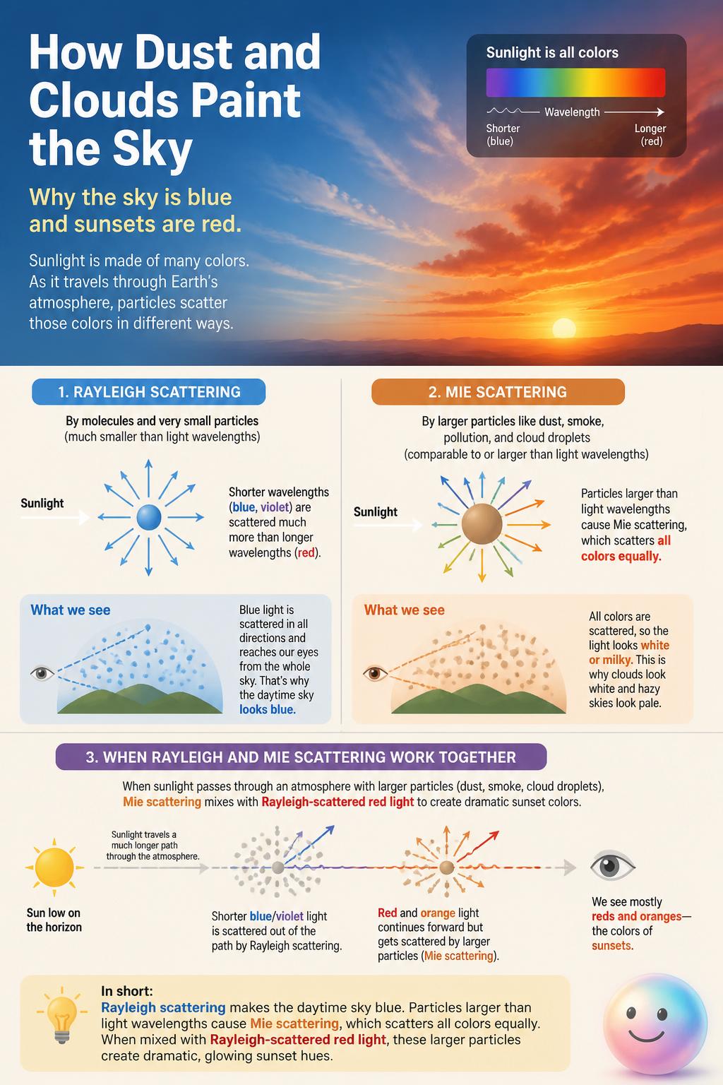 How dust and clouds paint the sky