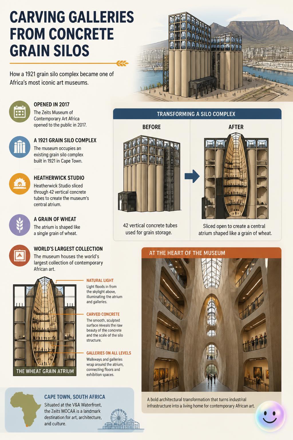 Carving galleries from concrete grain silos