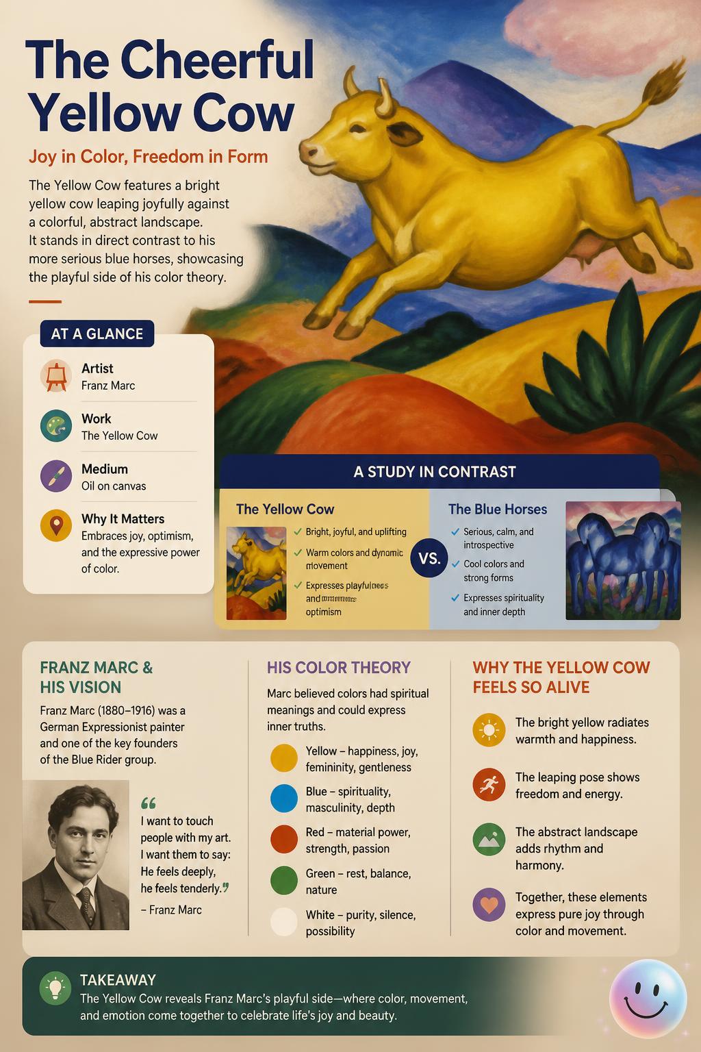 The cheerful yellow cow