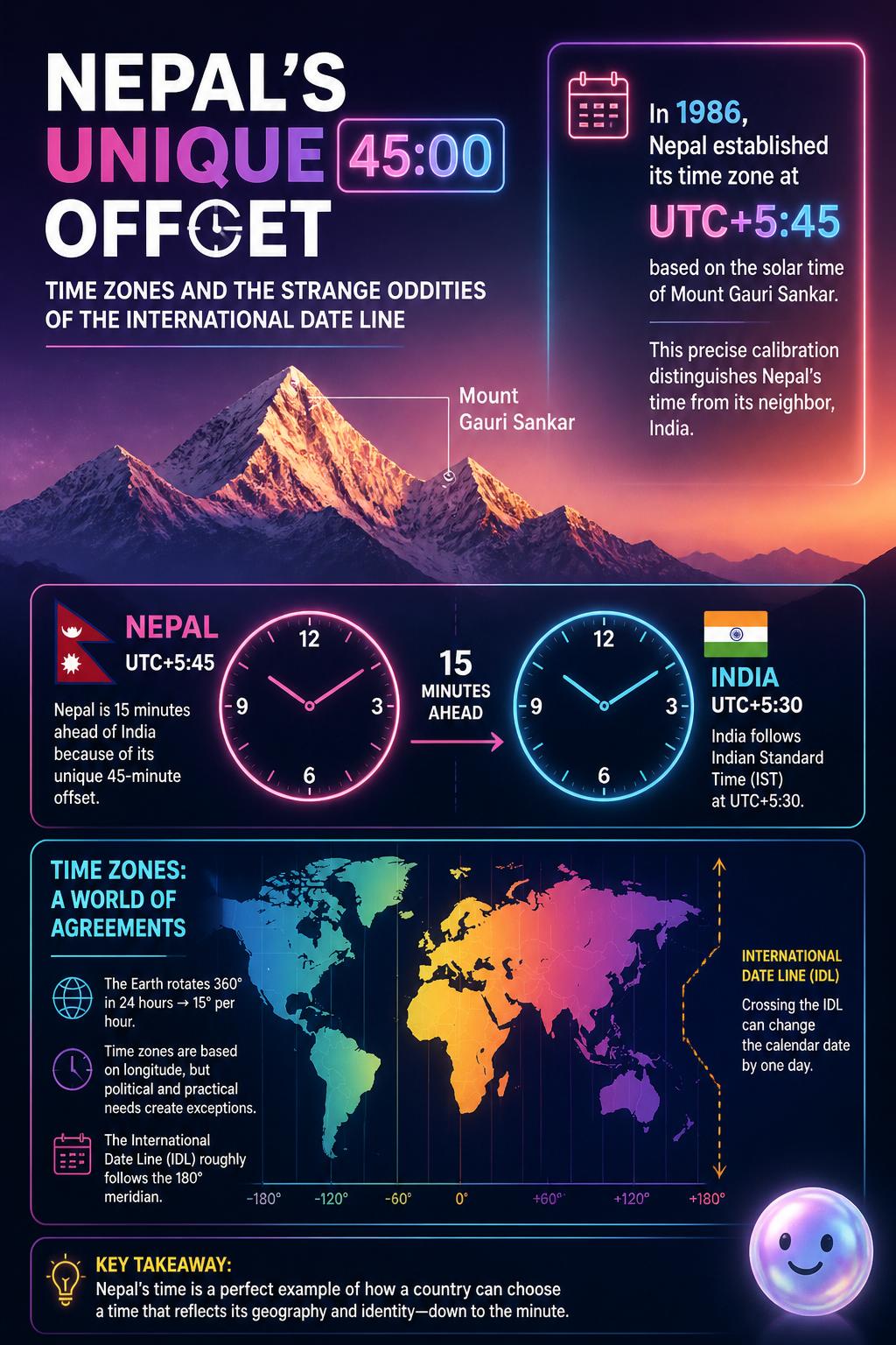 Nepal's unique 45-minute offset