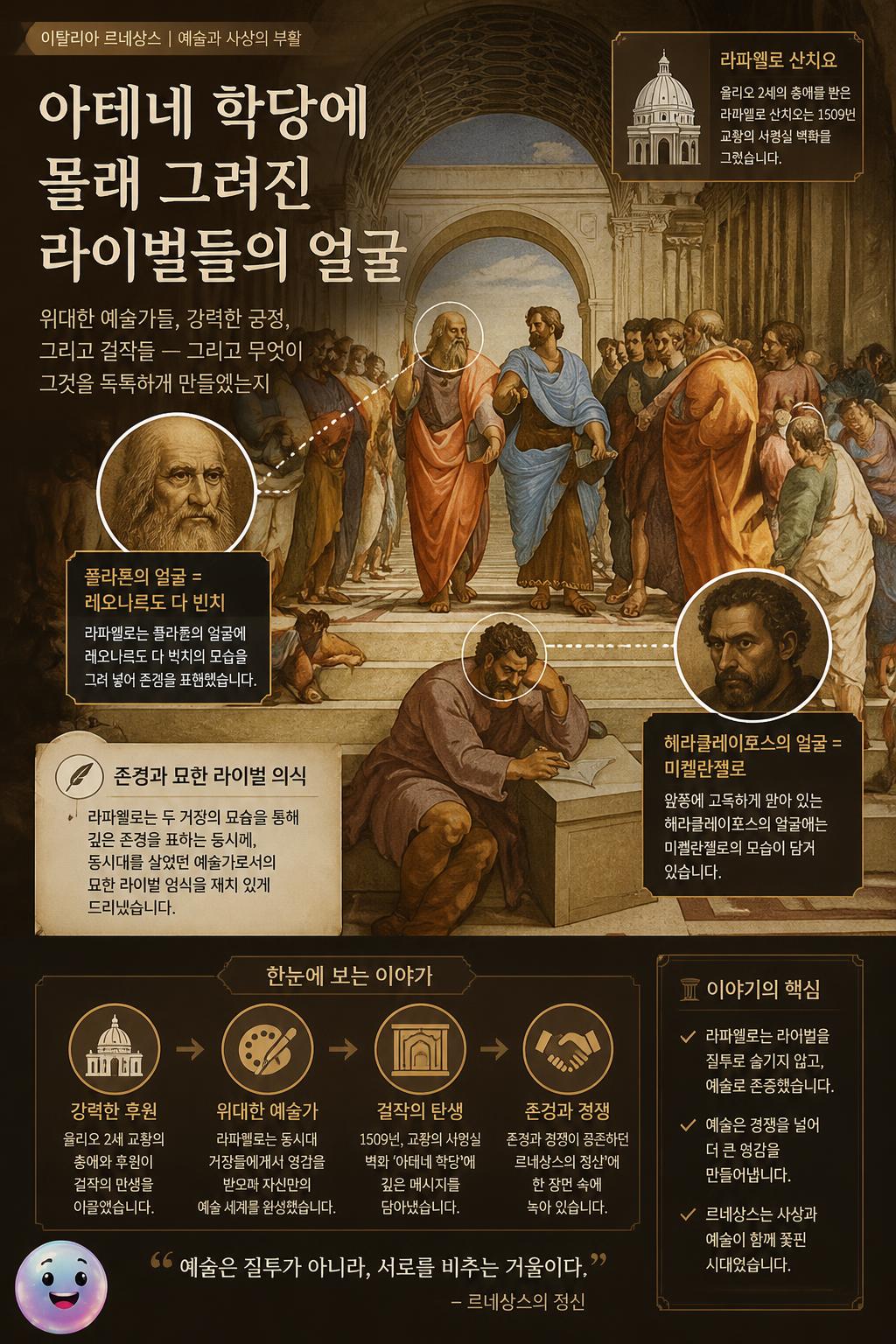 아테네 학당에 몰래 그려진 라이벌들의 얼굴