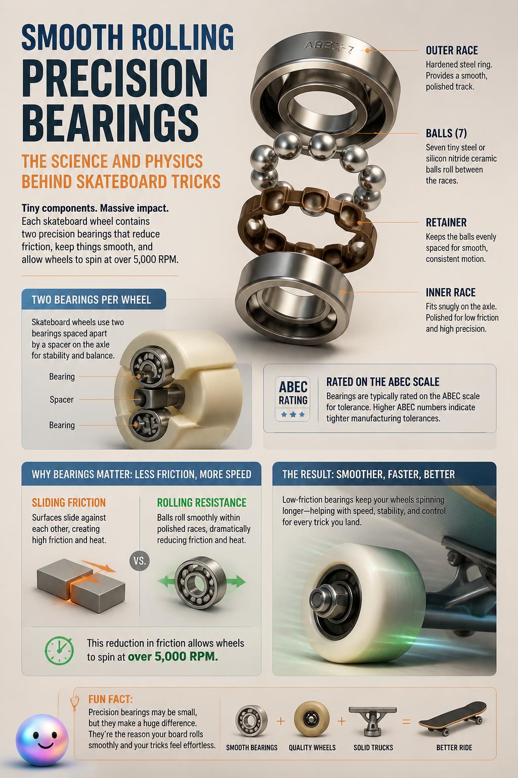 Smooth rolling precision bearings