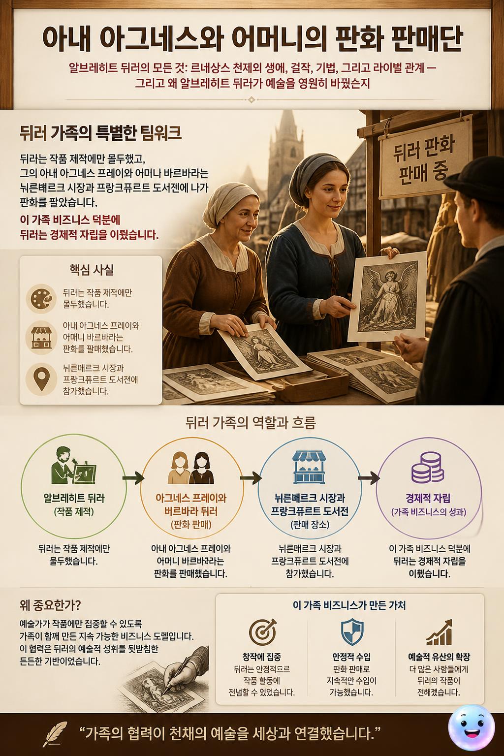 아내 아그네스와 어머니의 판화 판매단