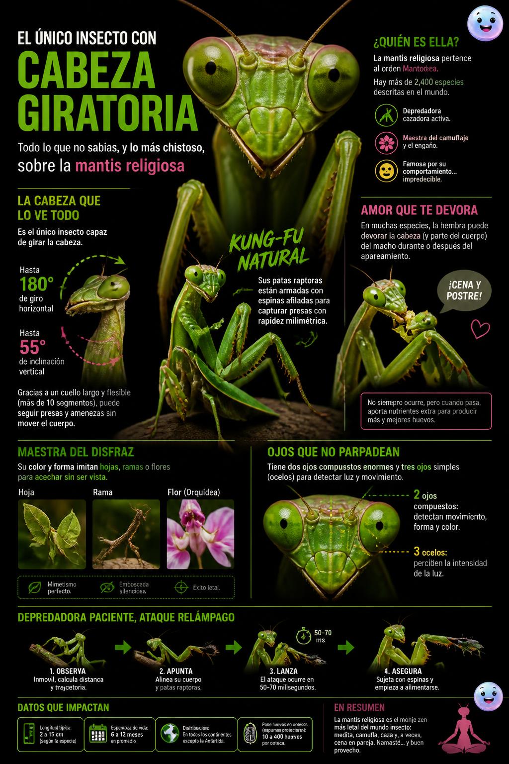 El único insecto con cabeza giratoria