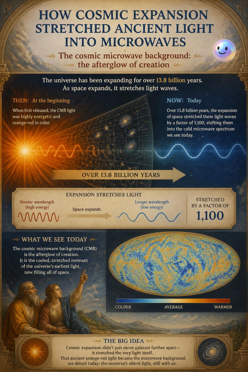 How cosmic expansion stretched ancient light into microwaves