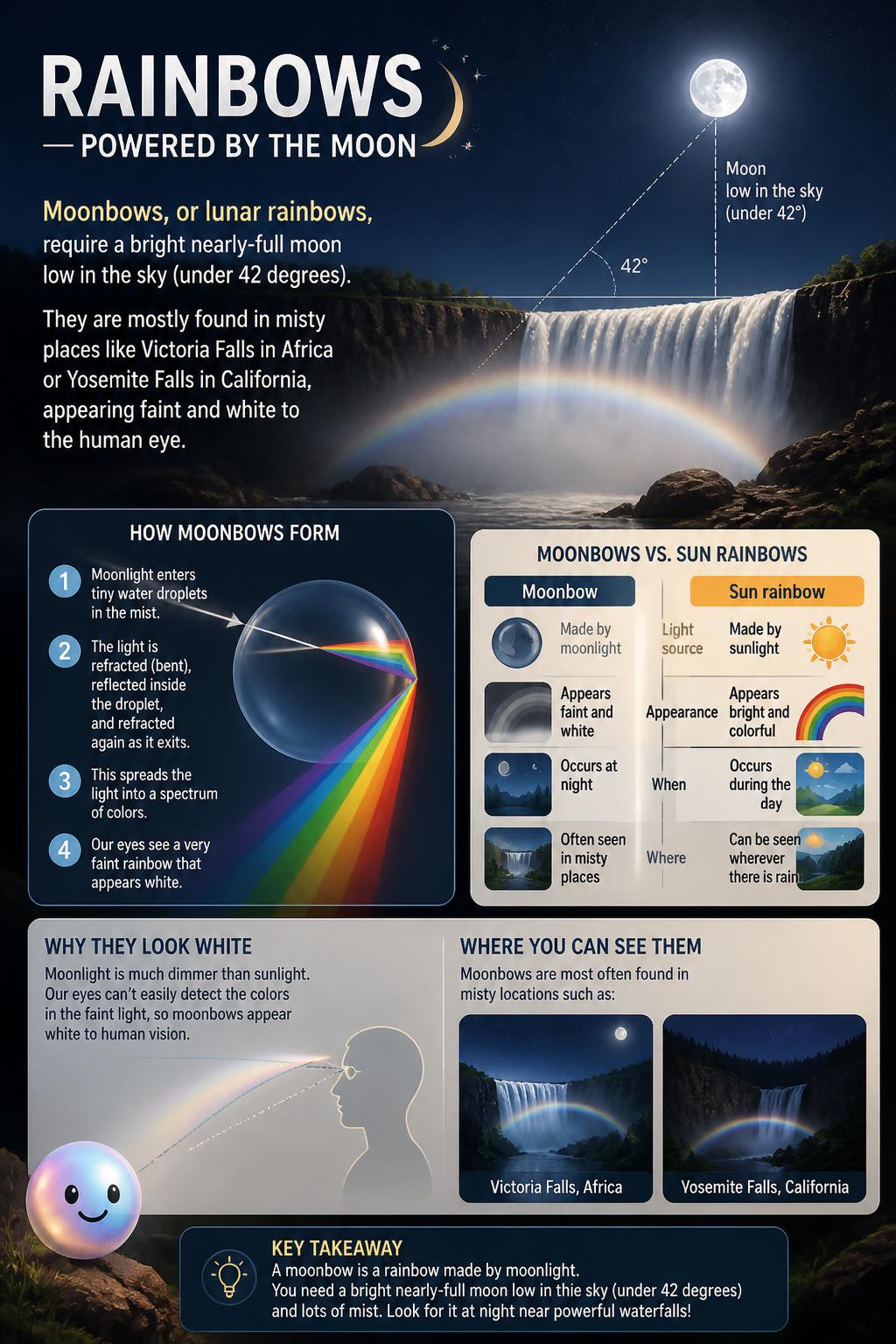 Rainbows powered by the moon
