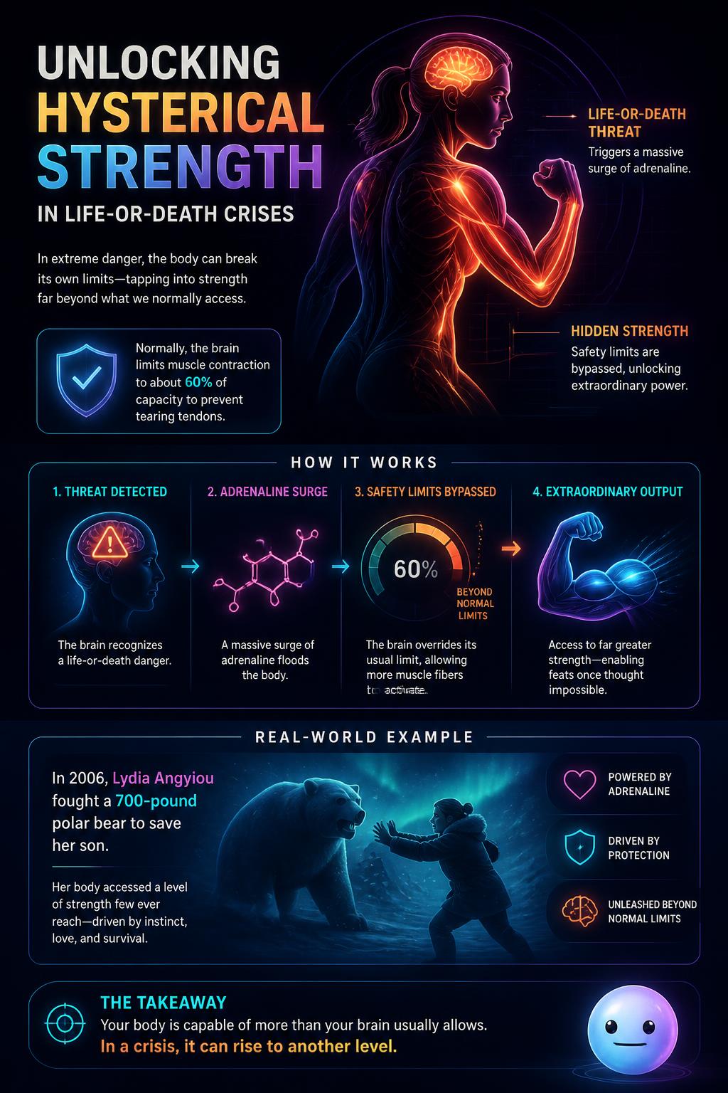 Unlocking hysterical strength in life or death crises