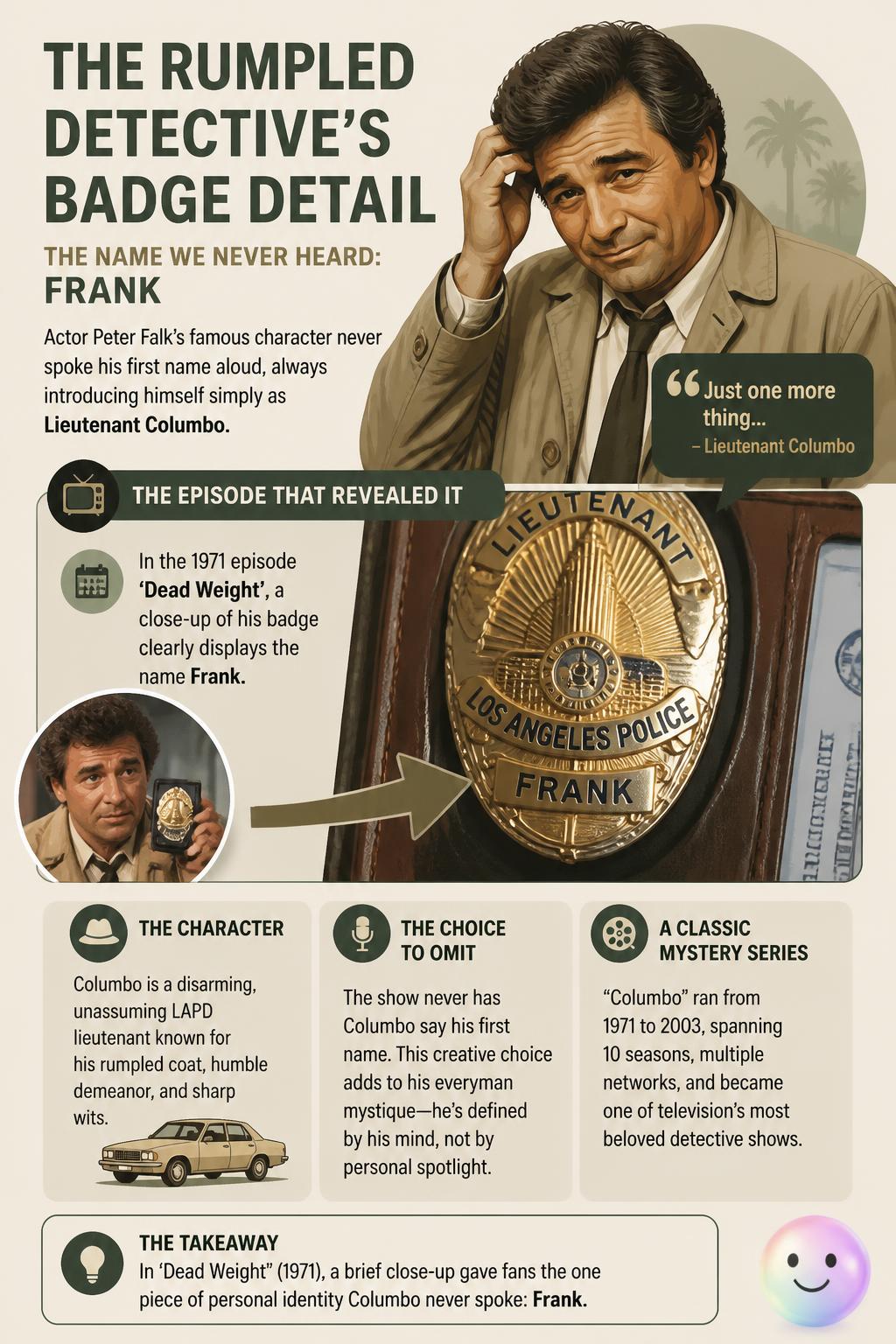 The rumpled detective's badge detail