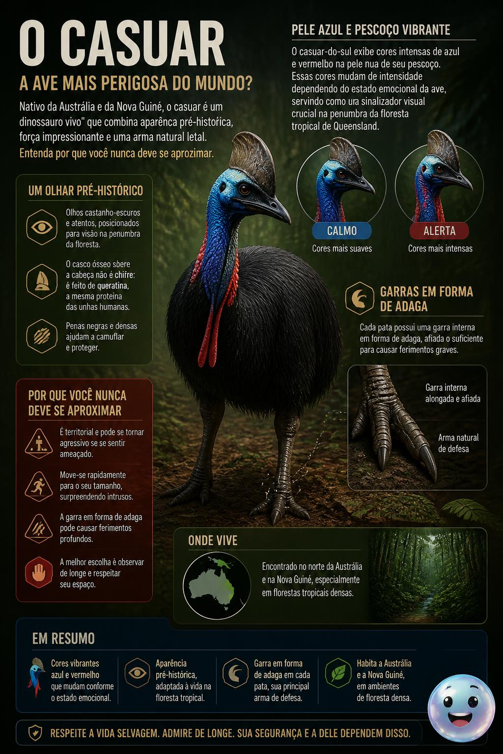 Pele azul e pescoço vibrante