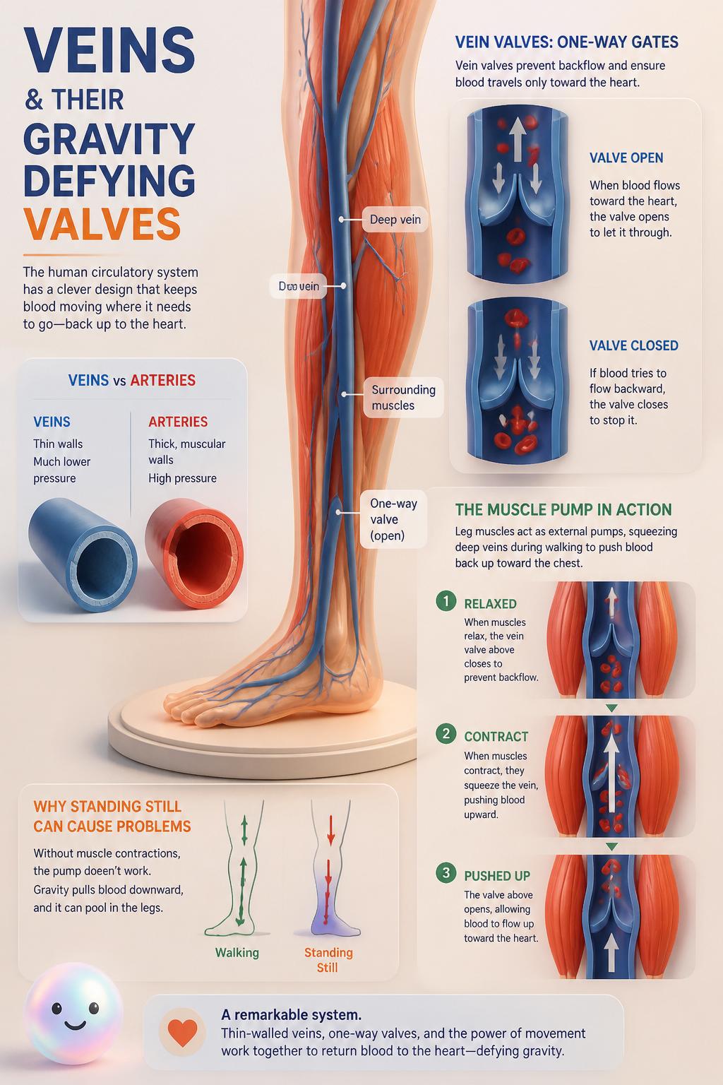 Veins and their gravity defying valves