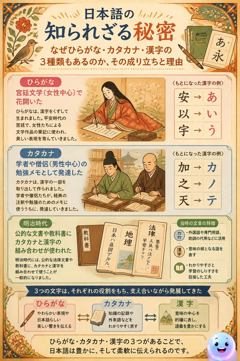 男性の勉強道具から公式文字へ