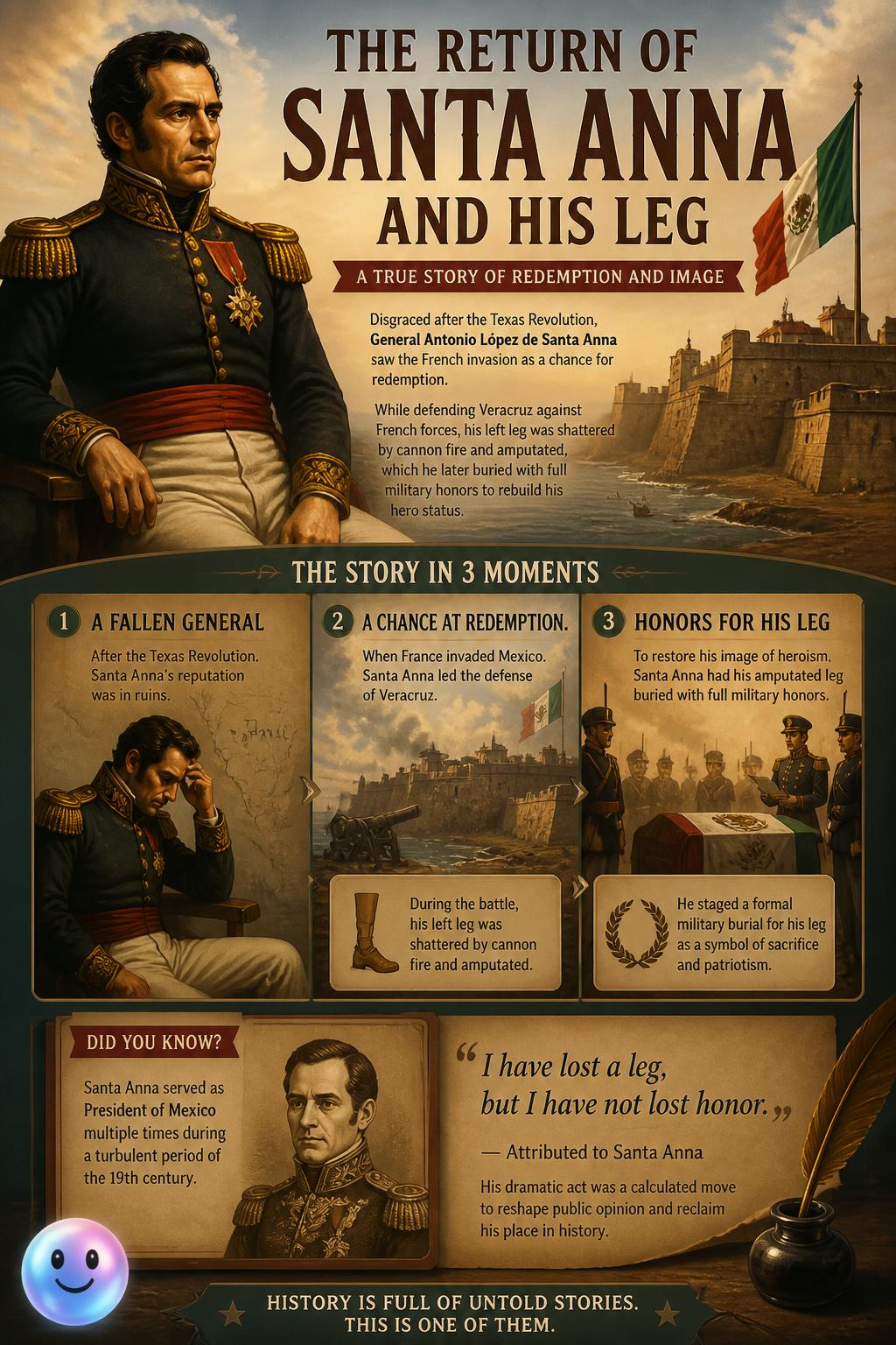 The return of Santa Anna and his leg