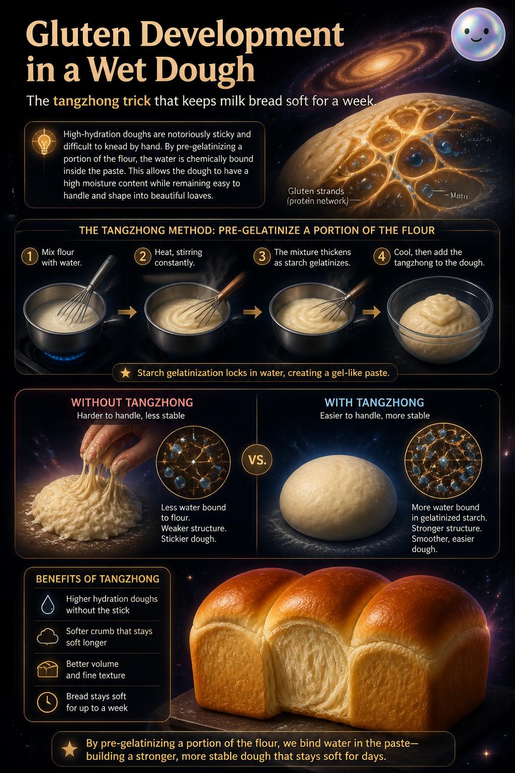 Gluten development in a wet dough