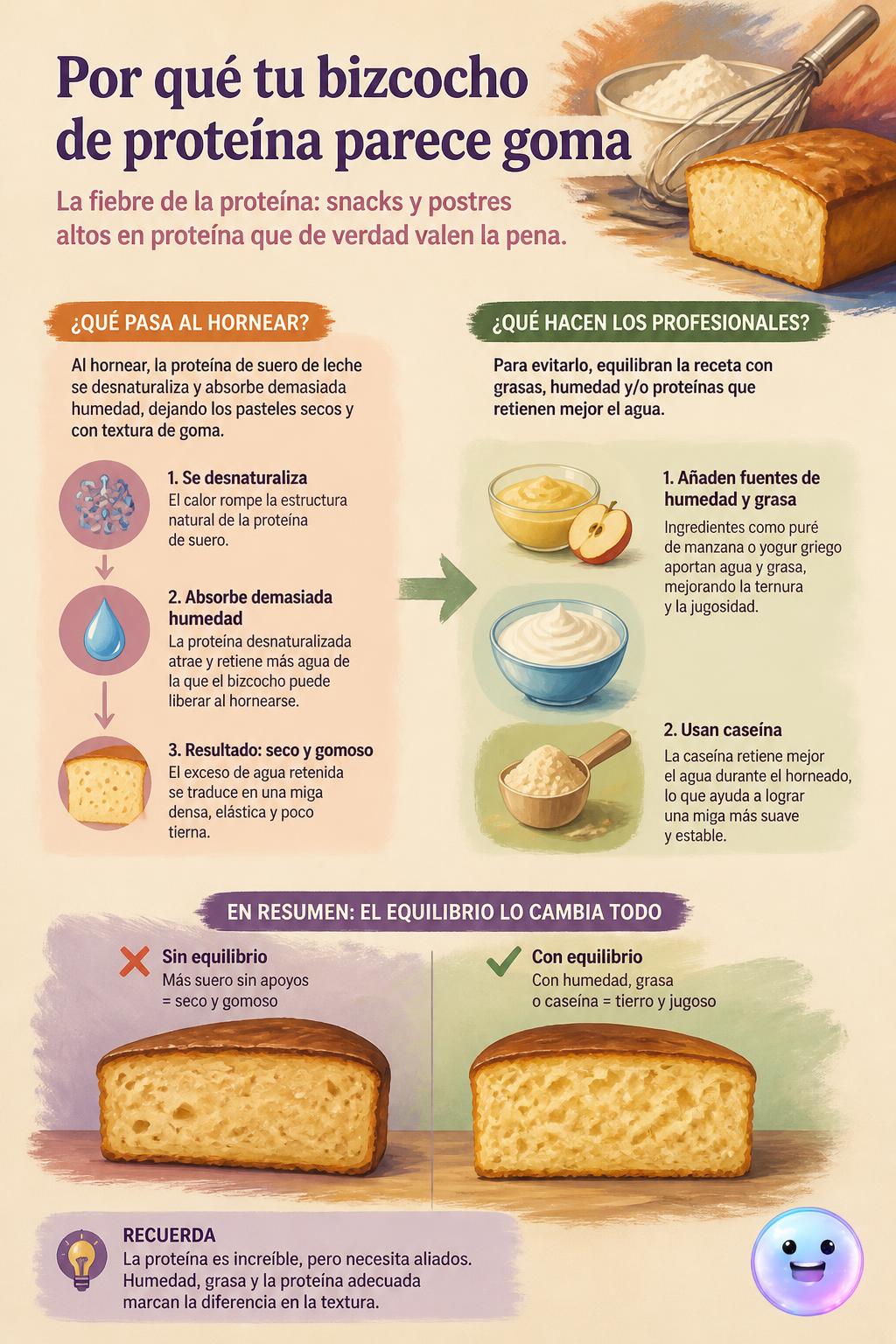 Por qué tu bizcocho de proteína parece goma