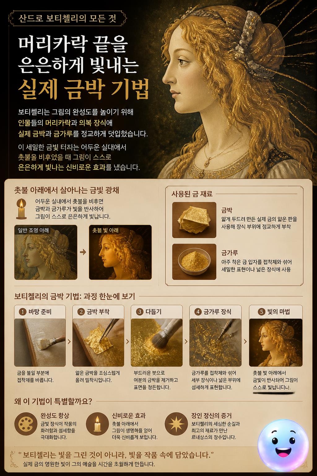 머리카락 끝을 은은하게 빛내는 실제 금박 기법