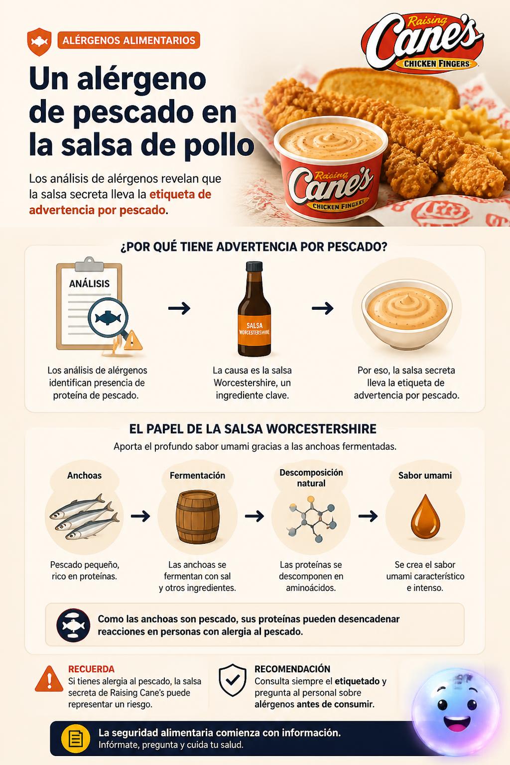 Un alérgeno de pescado en la salsa de pollo