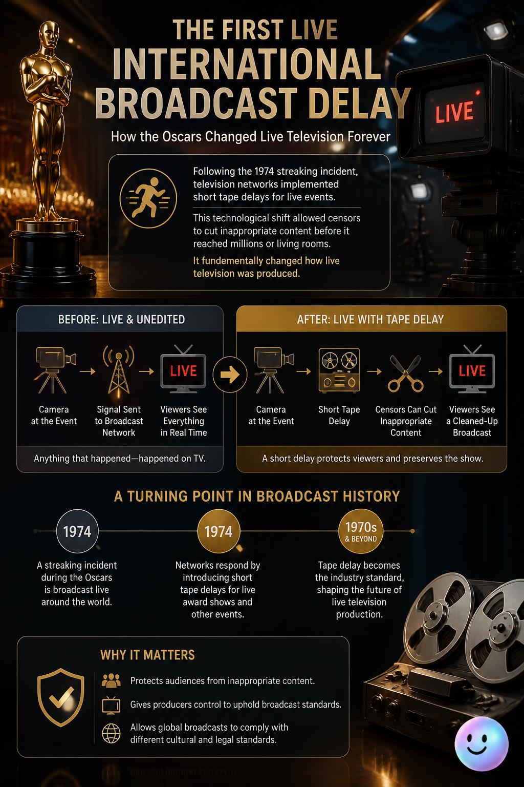 The first live international broadcast delay