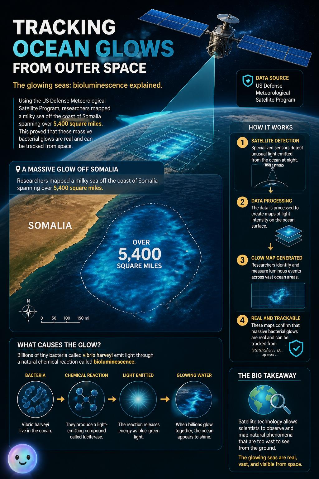 Tracking ocean glows from outer space