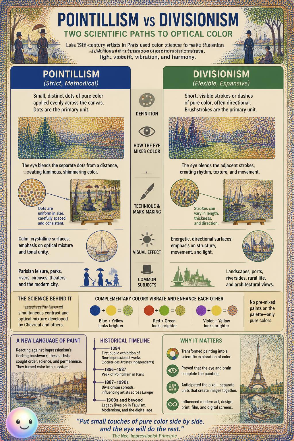The difference between Pointillism and Divisionism