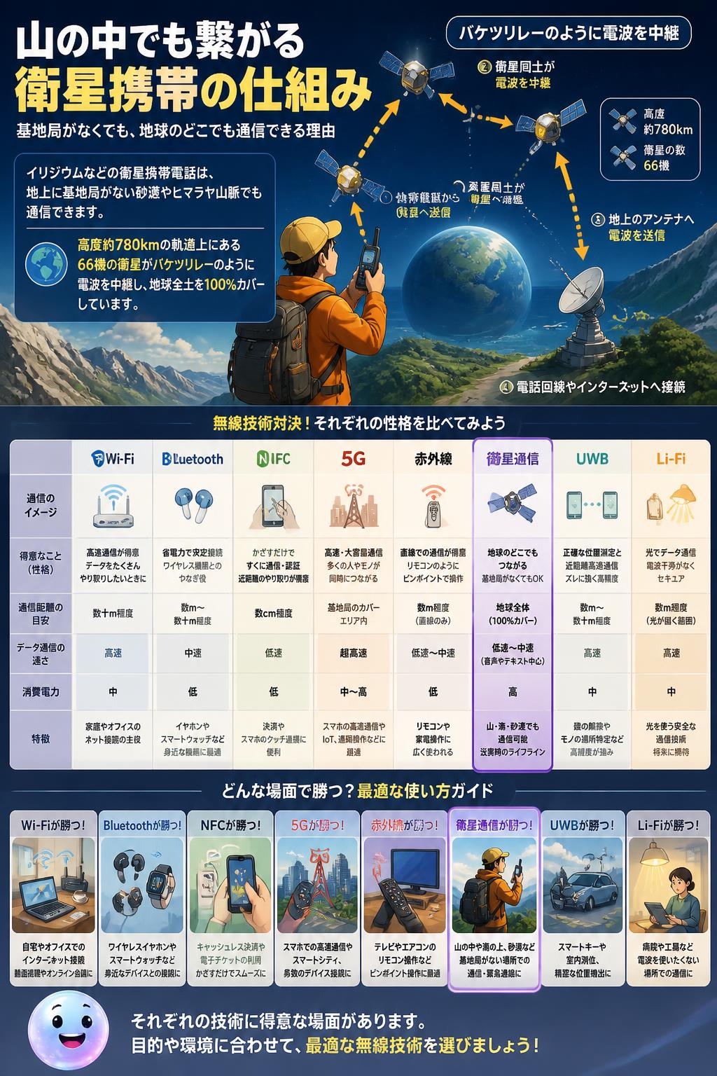 山の中でも繋がる衛星携帯の仕組み