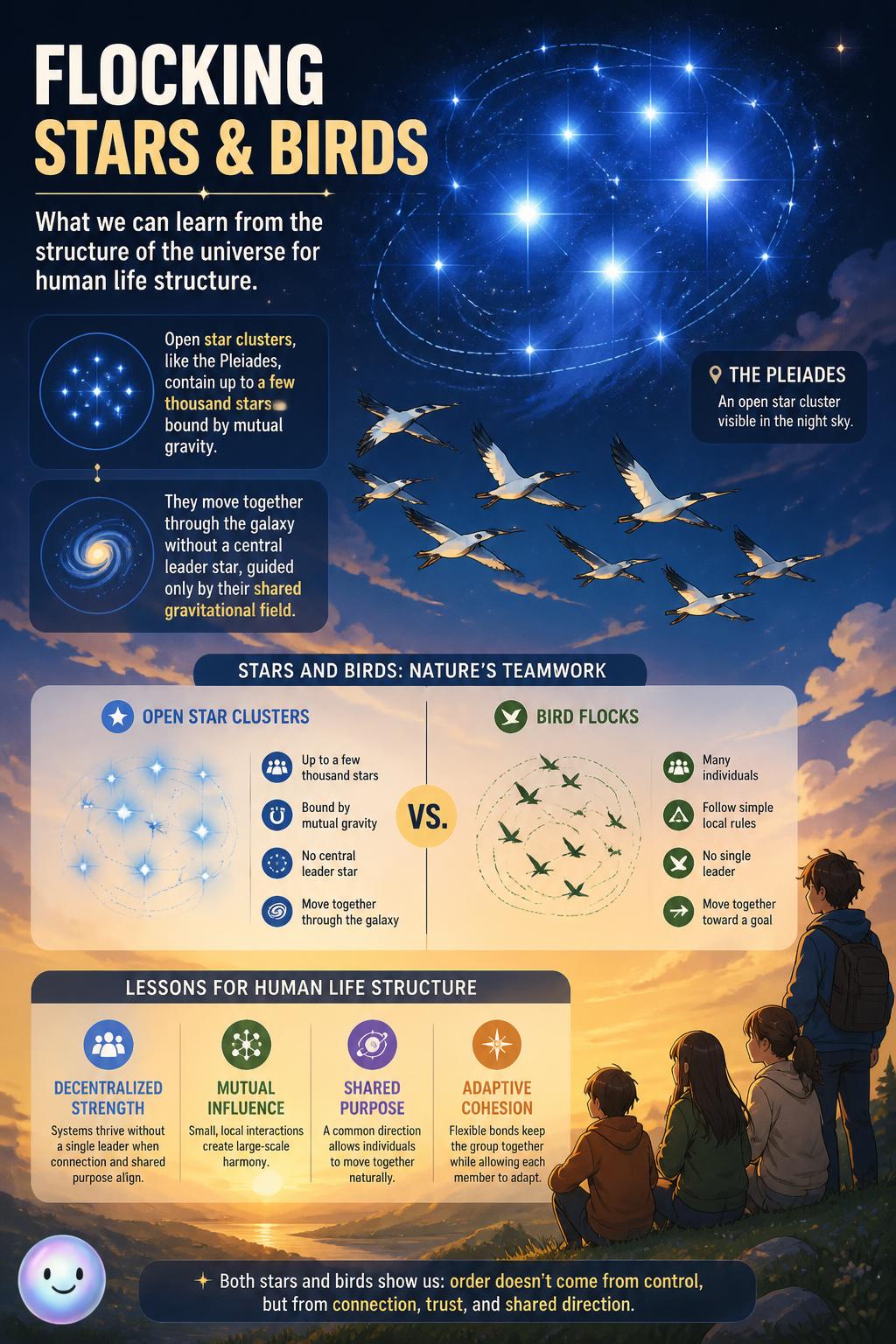Flocking stars and birds