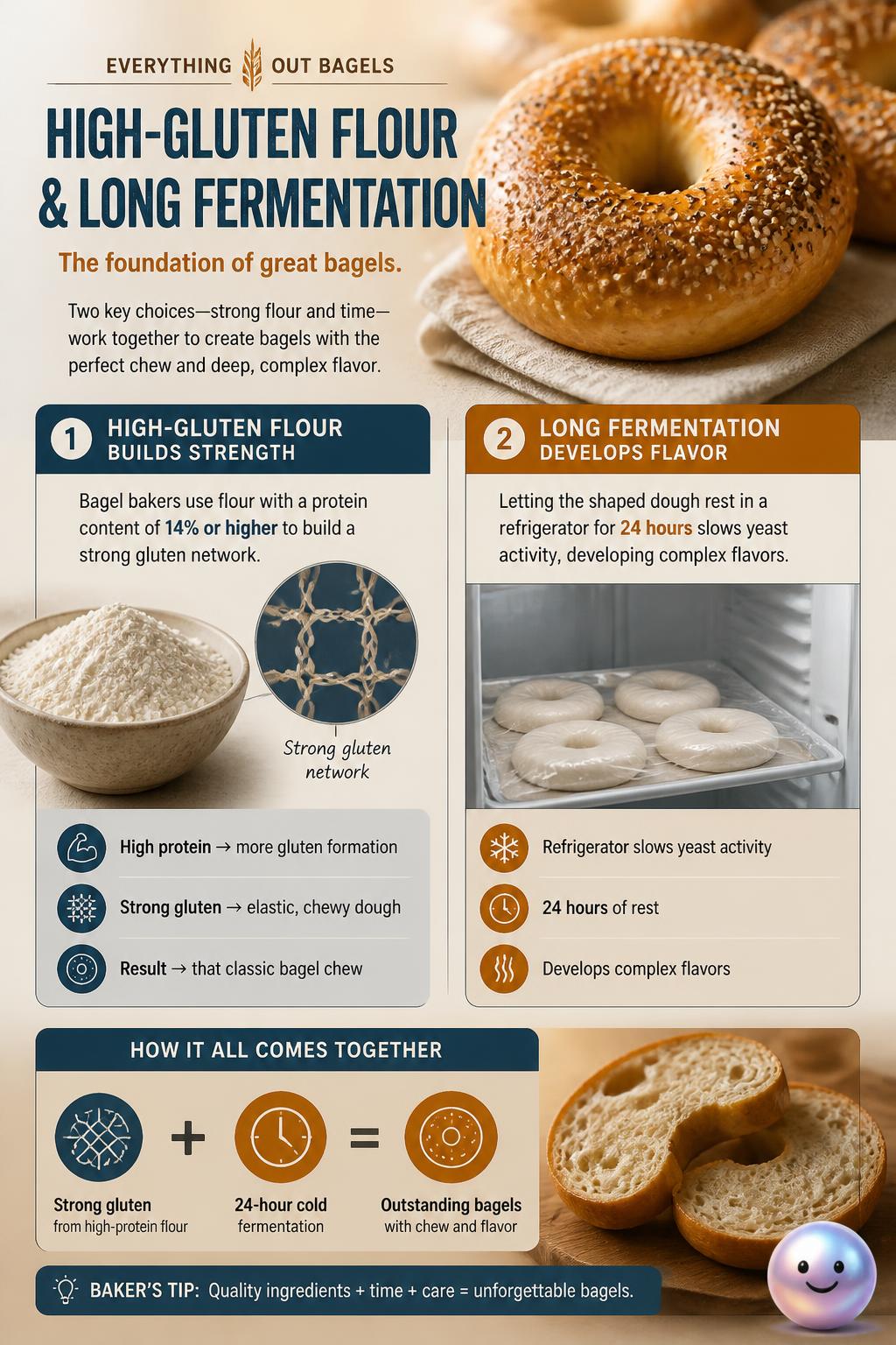 High-gluten flour and long fermentation