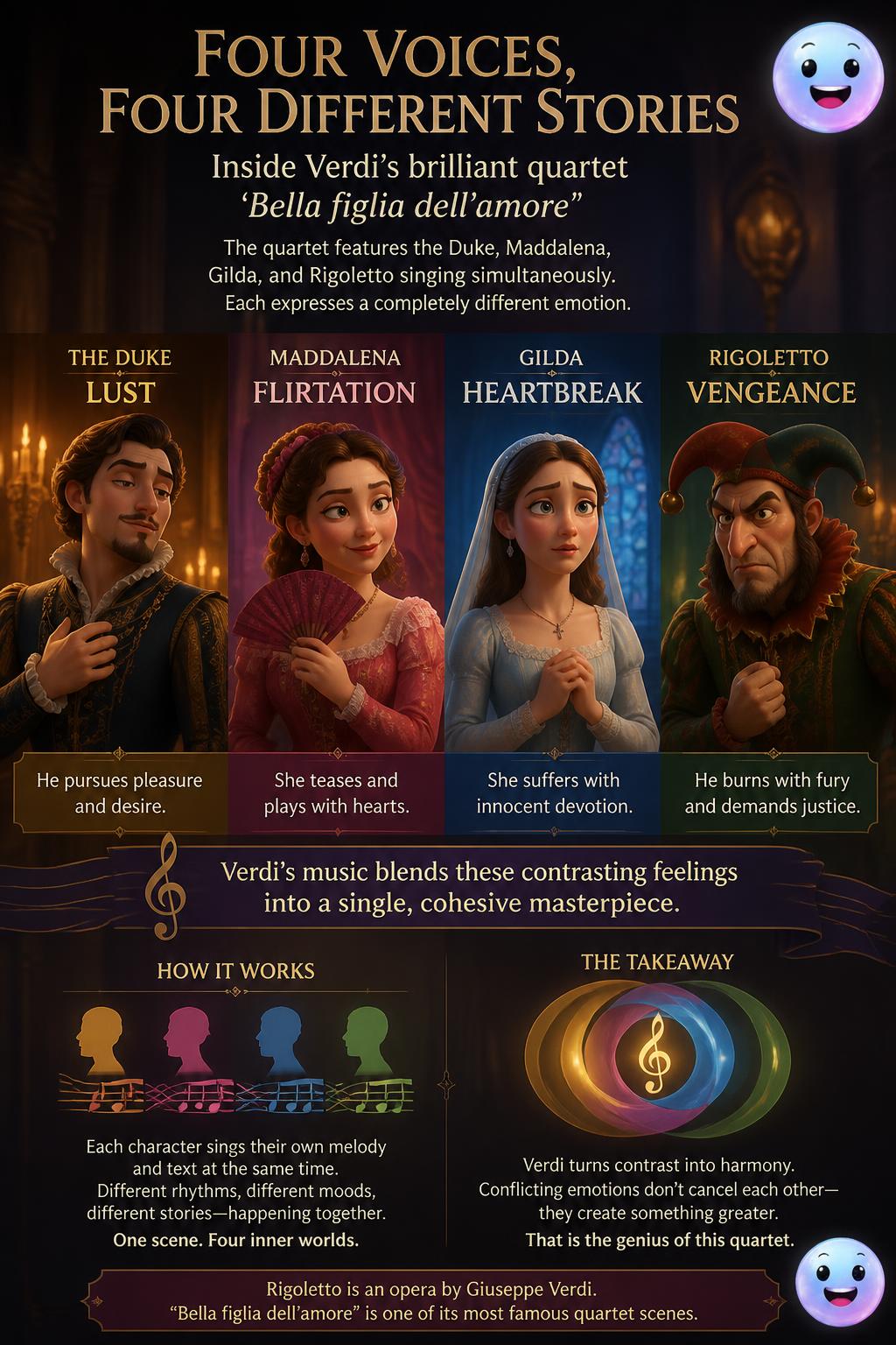 Four voices singing four different stories