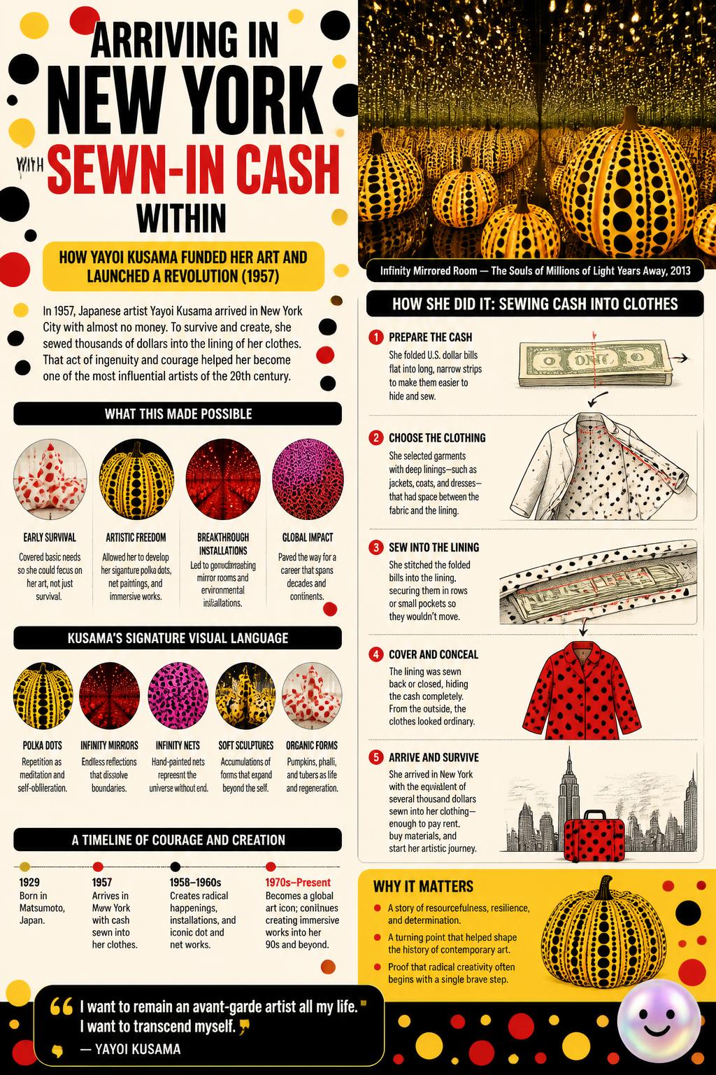 Arriving in New York with sewn-in cash