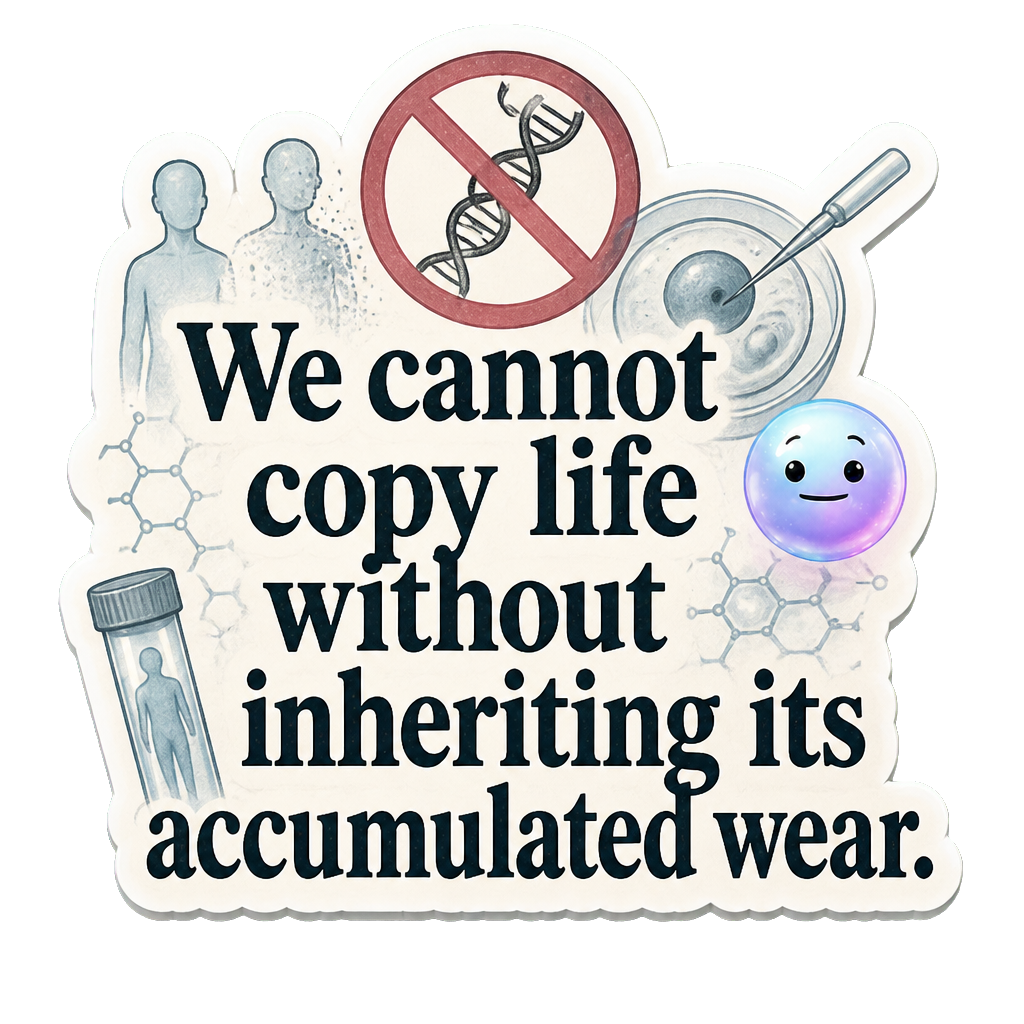 We cannot copy life without inheriting its accumulated wear.