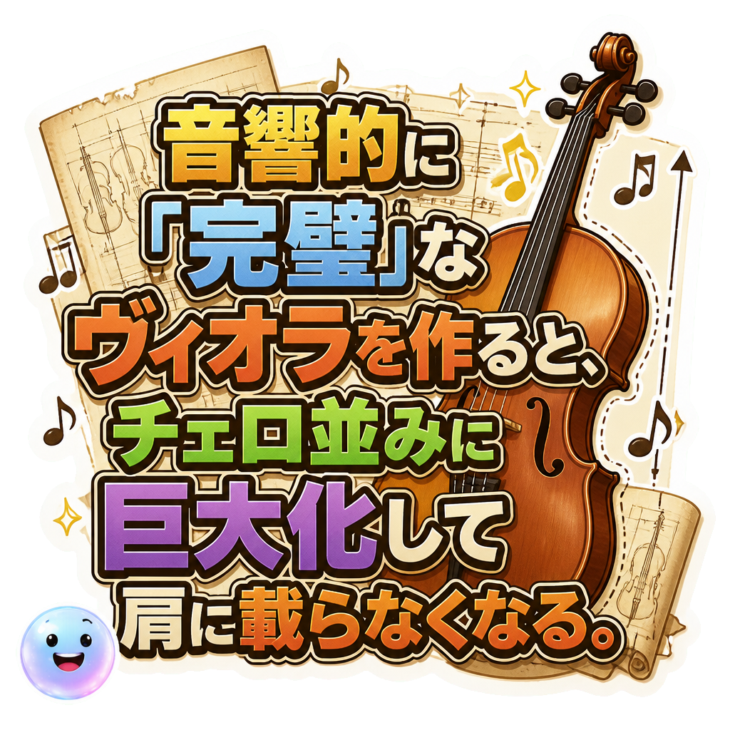 音響的に「完璧」なヴィオラを作ると、チェロ並みに巨大化して肩に載らなくなる。